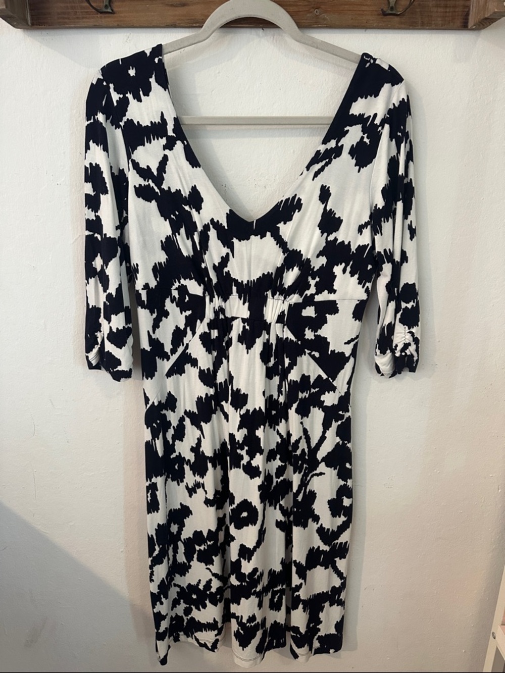 CAbi Black & White V-Neck Midi Dress